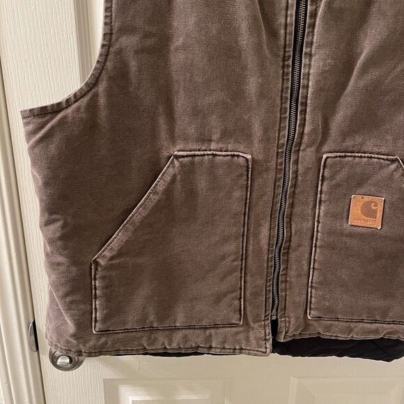 Vintage Carhartt Men's Vest Quilted Lined Brown Canvas Union Made USA Size XXL - Picture 5 of 16